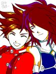   brown_hair buttons closed_eyes father_and_son happy kratos_aurion lloyd_irving oekaki short_hair simple_background smile tales_of_symphonia  