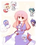  chibi everyone heterochromia hijiri_byakuren houjuu_nue karakasa_obake kumoi_ichirin miyo_(miyomiyo01) multiple_girls murasa_minamitsu nazrin tatara_kogasa toramaru_shou touhou umbrella undefined_fantastic_object unzan 