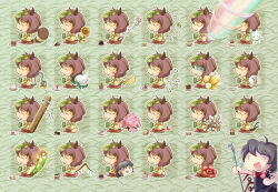 2girls alternate_tail animal_ears ass bamboo bamboo_shoot black_hair bow bowtie bread bread_slice brown_hair brown_shirt brown_skirt cake cake_slice candy cat_tail cherry cherry_blossoms chocolate chocolate_bar closed_mouth commentary_request crystal_wings cupcake daifuku dango disembodied_linked_eye electric_plug electric_plug_tail flower food fox_tail fruit full_body futatsuiwa_mamizou gelatin green_background hakurei_reimu houjuu_nue ichigo_daifuku leaf leaf_on_head macaron master_spark mouse_(animal) multicolored_wings multiple_girls multiple_tails mushroom nintendo_ultra_hand onbashira open_mouth orange_(fruit) orange_slice pocky pudding rabbit_tail raccoon_ears raccoon_girl raccoon_tail rafflesia_(flower) red_bow red_bowtie red_wings rice sanshoku_dango shirt short_hair sin_sack sitting skirt smile steamed_bun sunflower swiss_roll tail toast touhou tree two_tails uriah-oyu wagashi wings youkan_(food) yukkuri_shiteitte_ne 