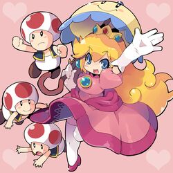  blue_eyes blush crown gloves long_hair nintendo princess_peach super_mario_bros. thighhighs toad umbrella zankuro 