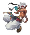  abs dark_skin grandia grandia_online grey_hair highres male pointy_ears shirtless solo toned tsudoo white_background 