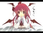  1girl bat_wings book hanepochi head_wings koakuma long_hair red_eyes red_hair redhead smile touhou wings 