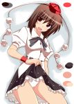  blouse blush bowtie bracelet brown_eyes brown_hair hat ibuki_pon jewelry panties petticoat shameimaru_aya short_hair skirt skirt_lift standing tokin_hat touhou underwear white_panties 