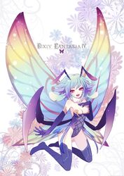  antenna breasts butterfly_wings cleavage fairy gin_(oyoyo) gloves highres kneeling legs original pixiv pixiv_fantasia pixiv_fantasia_4 red_eyes thigh-highs thighhighs wings 