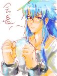  blue_eyes blue_hair male oekaki regal_bryant shackles simple_background solo tales_of_symphonia translation_request 
