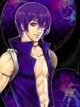  bare_chest character_request male muscle open_shirt purple_hair red_eyes short_hair solo wings 