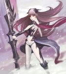  cape consent_(oituku) highres horns huge_weapon long_hair navel panties pink_hair pixiv pixiv_fantasia pixiv_fantasia_4 red_eyes underwear weapon 