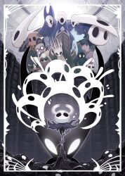  absurdres antennae arthropod_boy arthropod_girl black_eyes black_skin blank_eyes brown_hair bug butterfly chair cloak cloth_(hollow_knight) colored_skin cornifer cracked_mask crown extra_eyes facial_hair father_and_child father_and_daughter glowing glowing_eyes grey_cloak half-siblings herrah_the_beast highres holding hollow_eyes hollow_knight hollow_knight_(character) horned_mask hornet_(hollow_knight) horns indoors knight_(hollow_knight) looking_at_viewer lurien_the_watcher mask mask_on_head monomon_the_teacher mother_and_child mother_and_daughter myla_(hollow_knight) on_throne over_shoulder pale_king_(hollow_knight) parent_and_child quirrel robe shade_(hollow_knight) shirotani siblings sitting sly_(hollow_knight) the_last_stag throne tiso weapon weapon_over_shoulder white_eyes white_mask white_robe zote 