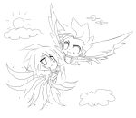  bird chibi father_and_son flying kratos_aurion lloyd_irving male monochrome short_hair sun tales_of_symphonia wings 
