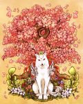  animal capcom cherry_blossoms flower issun no_humans okami susutake_(pixiv) tree wolf 