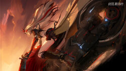 alpha:_inverse_crown_(pgr) alpha_(pgr) chinese_commentary commentary_request highres long_hair mechanical_arms motor_vehicle motorcycle multicolored_hair official_art on_motorcycle punishing:_gray_raven red_streaks riding second-party_source streaked_hair two-tone_hair white_hair 