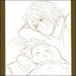  bear child father_and_son kratos_aurion lloyd_irving male monochrome open_mouth sketch sleeping tales_of_symphonia 