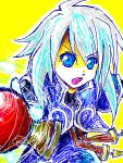  blue_eyes genis_sage male oekaki open_mouth simple_background solo tales_of_symphonia white_hair 
