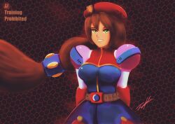  absurdres artist_request brown_hair commentary_request green_eyes highres iris_(mega_man) mega_man_(series) mega_man_x_(series) 