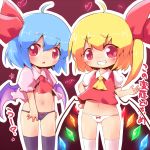  ahoge ayakashi_(monkeypanch) blonde_hair blue_hair blush bow chibi flandre_scarlet multiple_girls navel panties red_eyes remilia_scarlet short_hair siblings sisters smile thighhighs touhou underwear wings 