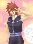  brown_eyes brown_hair kratos_aurion male one_eye_closed peace redhead short_hair solo tales_of_symphonia wink 