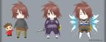   brown_eyes brown_hair chibi crossed_arms closed_eyes father_and_son kratos_aurion lloyd_irving short_hair simple_background sword tales_of_symphonia wings  