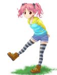  highres hoodie pikuharu pink_hair shirai_kuroko short_hair striped striped_legwear striped_thighhighs thigh-highs thighhighs to_aru_kagaku_no_railgun to_aru_majutsu_no_index twintails young 