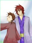  alternate_costume brown_hair father_and_son japanese_clothes kratos_aurion lloyd_irving short_hair tales_of_symphonia 
