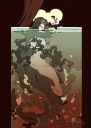  bone commentary english_commentary fish fish_tank hakunette highres long_hair merfolk mermaid monster_girl no_humans original scar size_difference underwater 