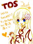  blonde_hair blush colette_brunel doll female flower heart lloyd_irving long_hair oekaki open_mouth simple_background tales_of_symphonia translation_request 