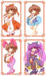  alternate_color alternate_hairstyle animal_ears barefoot brown_hair bunny_ears bunnysuit card cards cosplay detached_sleeves hakurei_meimu hakurei_reimu highres holding holding_card innertube japanese_clothes long_hair marimo_(artist) meimu miko one-piece_swimsuit pantyhose ponytail rabbit_ears red_eyes school_swimsuit swimsuit touhou 