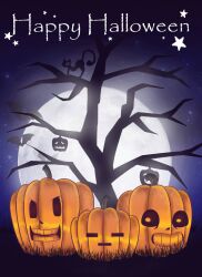  2017 2d bat black_background cat dark_background digital_media frisk_(undertale) full_moon halloween happy_halloween highres jack-o'-lantern moon muigee night night_sky no_humans papyrus_(font) papyrus_(undertale) pumpkin sans_(undertale) silhouette sky star_(symbol) text tree undertale utdr_(toby_fox) 