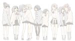 6+girls annoyed arm_hug bare_legs beige_cardigan black_hair black_legwear black_skirt blush boots bow bowtie brown_hair cardigan closed_eyes closed_mouth clothes_around_waist coat commentary_request eyebrows_visible_through_hair full_body fuyuri_(tibirobo) glasses grey_coat grey_footwear grey_legwear grey_sweater hair_bun hair_ornament hair_scrunchie hairclip hand_on_another&#039;s_head hands_in_pockets height_difference highres hug jitome leaning_on_person loafers long_hair looking_at_another medium_hair multiple_girls open_mouth original pantyhose pinching_sleeves pleated_skirt ponytail red_neckwear sailor_collar scarf school_uniform scrunchie serafuku shirt shirt_tucked_in shoes short_hair sidelocks simple_background skirt sleeves_past_wrists smile socks sweatdrop sweater sweater_around_waist upper_teeth white_background white_legwear white_shirt yuri 