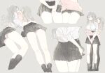  2girls ass_grab bare_legs black_legwear black_skirt closed_eyes closed_mouth commentary_request cropped_legs eyebrows_visible_through_hair fuyuri_(tibirobo) grey_background grey_hair hand_on_another&#039;s_hand hand_on_another&#039;s_thigh highres hug hug_from_behind jitome kiss kneepits legs long_hair multiple_girls multiple_views original panties pantyhose pink_sweater pleated_skirt school_uniform scrunchie shirt shirt_tucked_in simple_background skirt socks sweater thigh_grab thighs underwear upskirt white_panties white_shirt wrist_scrunchie yuri 