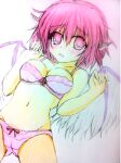  bra breasts highres mystia_lorelei on_bed panties pink_bra pink_hair pink_panties side-tie_panties touhou underwear 