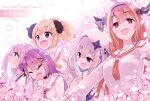  5girls ahoge amane_kanata beret blonde_hair blue_eyes cherry_blossoms crying crying_with_eyes_open dated dragon_horns ear_piercing fangs green_eyes hair_bun hair_ornament hairclip hat hikawa_shou himemori_luna hololive horns kiryu_coco long_hair multiple_girls orange_hair petals piercing pink_hair pointy_ears ponytail purple_hair red_eyes sailor_collar sheep_horns signature silver_hair tears tokoyami_towa tsunomaki_watame twintails violet_eyes virtual_youtuber 