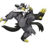  black_eyes bright_pupils claws commentary_request full_body furry gen_8_pokemon grey_fur leg_up legendary_pokemon looking_down outstretched_arm parted_lips pokemon pokemon_(creature) rossciaco solo standing standing_on_one_leg teeth urshifu urshifu_(rapid) white_pupils 