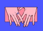  blue_border border hands highres jewelry minillustration nail_art original pink_background pink_nails ring 