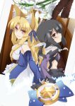  2girls animal_ears back-to-back black_hair blonde_hair drill_hair fake_animal_ears fate/kaleid_liner_prisma_illya fate_(series) highres kaleido_sapphire luviagelita_edelfelt miyu_edelfelt multiple_girls official_art 