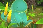  closed_eyes commentary_request gen_2_pokemon glowing karamatsu_olarch leaf new_pokemon_snap no_humans outdoors plant pokemon pokemon_(creature) quagsire sitting solo toes tree 