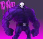  1boy absurdres belt character_name clenched_hands dad_&#039;n_me dad_(dad_&#039;n_me) feet_out_of_frame gradient gradient_background highres kathastrophe male_focus muscular muscular_male purple_background purple_theme skull_mask solo 