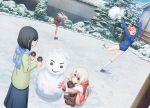  4girls chloe_von_einzbern coffee_cup cup day disposable_cup fate/kaleid_liner_prisma_illya fate_(series) illyasviel_von_einzbern miyu_edelfelt multiple_girls official_art outdoors snow snowball snowball_fight snowman winter winter_clothes 