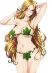  1girl armpits blonde_hair blue_eyes blush breasts highres large_breasts leaf long_hair looking_at_viewer shuumatsu_no_valkyrie smile solo white_background xter 