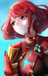  1girl bangs breasts chest_jewel earrings headpiece highres ippers jewelry large_breasts pyra_(xenoblade) red_eyes redhead short_hair solo swept_bangs tiara xenoblade_chronicles_(series) xenoblade_chronicles_2 