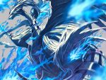  blue_eyes blue_fire blurry claws commentary_request fire from_below gen_5_pokemon grey_background legendary_pokemon no_humans pokemon pokemon_(creature) reshiram ririri_(user_rkrv7838) simple_background solo 