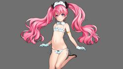  bikini collar ector_(eiyuu_senki) eiyuu_senki eiyuu_senki_ww gloves headband highres navel official_art oyari_ashito pink_eyes pink_hair shoes side-tie_bikini swimsuit twintails white_bikini white_gloves 