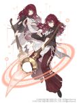  2girls angelic_alphabet apron cross-laced_clothes crossover devola full_body green_eyes high_heels highres holding holding_staff ji_no looking_at_viewer magic_circle multiple_girls official_art popola redhead sinoalice smile square_enix staff white_background 