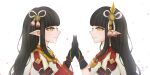  black_hair blush gloves hinoa japanese_clothes kimono long_hair minoto monster_hunter monster_hunter_(series) monster_hunter_rise osocha pointy_ears siblings twins 