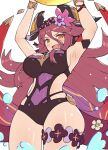  1girl breasts dragalia_lost eyes gonzarez hair_ornament highres holding large_breasts long_hair looking_at_viewer mym_(dragalia_lost) official_alternate_costume open_mouth red_eyes redhead swimsuit upper_body very_long_hair 