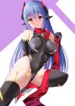  1girl android breasts daive highres joints large_breasts long_hair poppi_(xenoblade) poppi_qtpi_(xenoblade) purple_hair robot_ears robot_joints scarf solo thigh-highs xenoblade_chronicles_(series) xenoblade_chronicles_2 yellow_eyes 