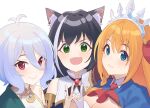  3girls black_hair blue_eyes cat_girl eyebrows_visible_through_hair green_eyes hair_ornament highres karyl_(princess_connect!) kokkoro_(princess_connect!) long_hair multiple_girls open_mouth orange_hair pecorine_(princess_connect!) princess_connect! red_eyes shimon_(31426784) short_hair white_hair 