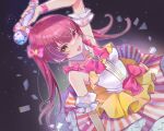  1girl bangs blush bow breasts choker hair_ribbon heterochromia hololive houshou_marine jewelry large_breasts long_hair looking_at_viewer magical_girl microphone red_eyes redhead ribbon skirt smile solo twintails virtual_youtuber yellow_eyes 