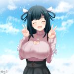  absurdres amano_nene_(vtuber) breasts cleavage_cutout clothing_cutout heart_cutout highres large_breasts pink_sweater production_kawaii sweater turtleneck turtleneck_sweater virtual_youtuber wing_hair_ornament 