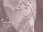  1girl birthday bishoujo_senshi_sailor_moon bow grin heart inner_senshi monochrome puchi_(wamsnzs) sailor_collar smile tsukino_usagi twintails 