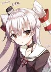  1girl amatsukaze_(kancolle) beige_background brown_dress brown_eyes character_name dated dress hair_tubes hat kantai_collection lifebuoy_ornament long_hair looking_at_viewer mini_hat one-hour_drawing_challenge sailor_dress short_dress silica_(silica_silylate) silver_hair simple_background smokestack_hair_ornament solo two_side_up upper_body windsock 